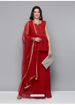 Tomato Red Readymade Georgette Indo-Western Suit