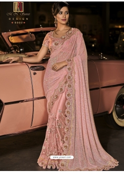 Baby Pink Designer Wedding Wear Fancy Silk Sari