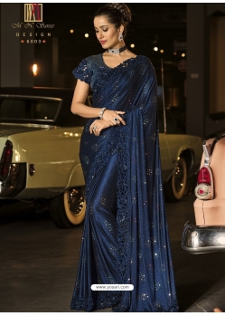 Navy Blue Designer Wedding Wear Fancy Silk Sari