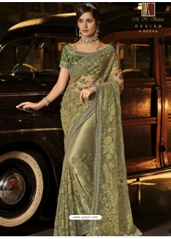 Pista Green Designer Wedding Wear Fancy Silk Sari