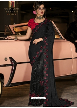 Black Designer Wedding Wear Fancy Silk Sari