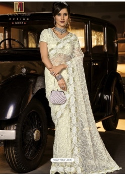Off White Designer Wedding Wear Fancy Silk Sari