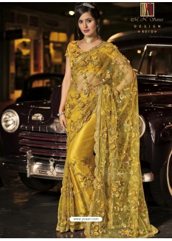 Yellow Designer Wedding Wear Fancy Silk Sari
