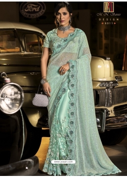 Sky Blue Designer Wedding Wear Fancy Silk Sari