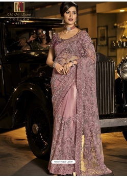 Mauve Designer Wedding Wear Fancy Silk Sari
