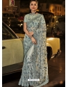 Light Grey Designer Wedding Wear Fancy Silk Sari