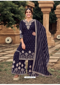 Navy Blue Designer Festive Wear Heavy Georgette Palazzo Suit