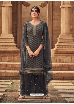 Dark Grey Designer Festive Wear Heavy Georgette Palazzo Suit