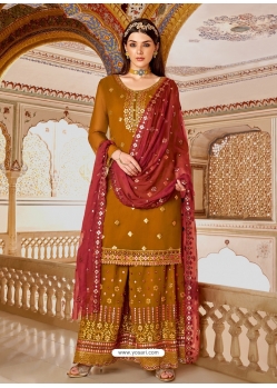 Mustard Readymade Pure Viscose Georgette Palazzo Suit
