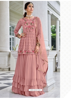 Dusty Pink Readymade Pure Viscose Georgette Palazzo Suit