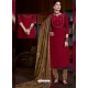 Maroon Designer Pure Natural Crepe Palazzo Suit