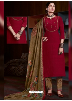 Maroon Designer Pure Natural Crepe Palazzo Suit