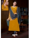 Yellow Designer Pure Natural Crepe Palazzo Suit