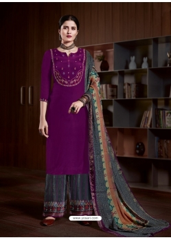 Purple Designer Pure Natural Crepe Palazzo Suit