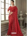 Tomato Red Designer Wedding Wear Shadow Silk Sari