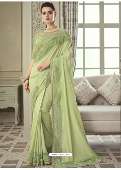 Green Designer Wedding Wear Shadow Silk Sari