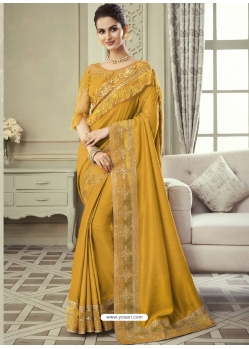 Mustard Designer Wedding Wear Shadow Silk Sari