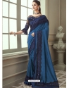 Dark Blue Designer Wedding Wear Shadow Silk Sari