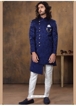 Royal Blue Exclusive Readymade Designer Indowestern Sherwani