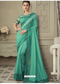 Aqua Mint Designer Wedding Wear Shadow Silk Sari