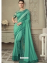 Aqua Mint Designer Wedding Wear Shadow Silk Sari