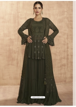 Mehendi Readymade Designer Festive Wear Real Georgette Indo-Western Suit