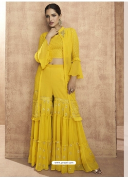 Yellow Readymade Designer Festive Wear Real Georgette Indo-Western Suit