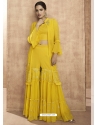 Yellow Readymade Designer Festive Wear Real Georgette Indo-Western Suit