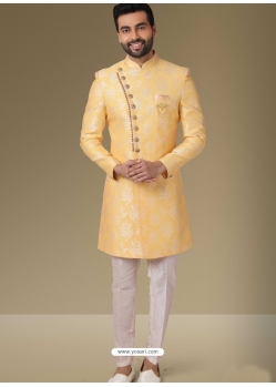 Light Yellow Exclusive Readymade Designer Indowestern Sherwani