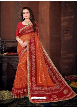 Orange Designer Wedding Wear Georgette Sari