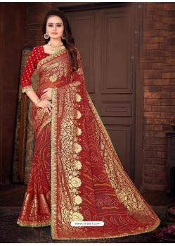 Red Designer Wedding Wear Georgette Sari