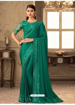 Aqua Mint Designer Wedding Wear Sari