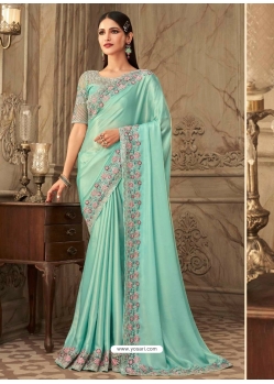 Sky Blue Designer Wedding Wear Sari