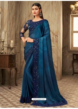 Dark Blue Designer Wedding Wear Sari