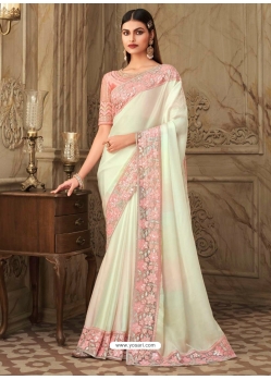 Off White Designer Wedding Wear Sari