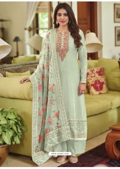 Pista Green Designer Pure Maheshwari Viscose Silk Palazzo Suit