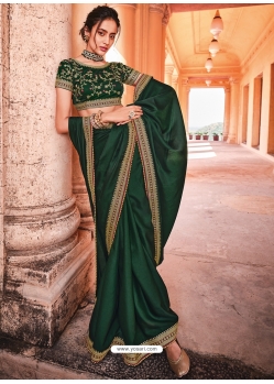 Dark Green Designer Wedding Wear Sari