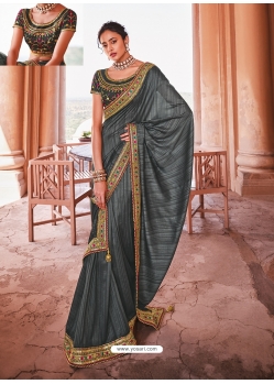 Grey Designer Wedding Wear Sari