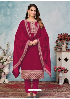 Rose Red Designer Faux Georgette Palazzo Suit
