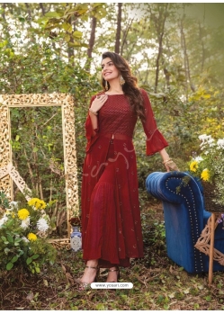 Maroon Readymade Designer Faux Georgette Palazzo Suit