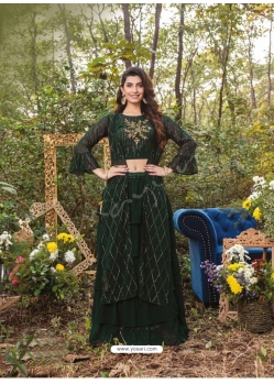 Dark Green Readymade Designer Faux Georgette Palazzo Suit