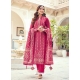 Rose Red Designer Pure Viscose Dola Jacquard Palazzo Suit