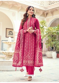 Rose Red Designer Pure Viscose Dola Jacquard Palazzo Suit