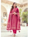 Rose Red Designer Pure Viscose Dola Jacquard Palazzo Suit