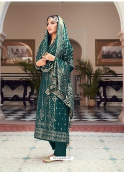 Teal Designer Pure Viscose Dola Jacquard Palazzo Suit