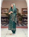 Teal Designer Pure Viscose Dola Jacquard Palazzo Suit