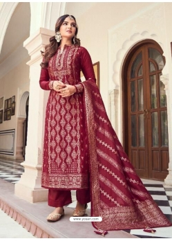 Wine Designer Pure Viscose Dola Jacquard Palazzo Suit