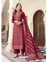 Wine Designer Pure Viscose Dola Jacquard Palazzo Suit