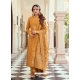 Mustard Designer Pure Viscose Dola Jacquard Palazzo Suit