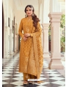 Mustard Designer Pure Viscose Dola Jacquard Palazzo Suit